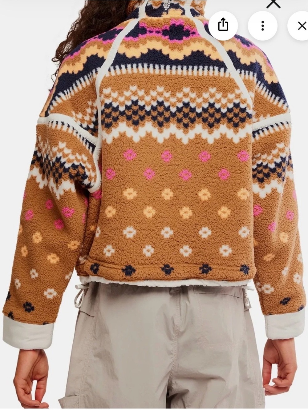 FP Movement by Free People Patterned Sherpa Half-Zip Pullover - Tan, Pink & Navy - Picture 3 of 5